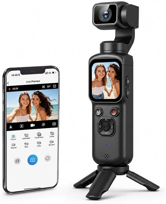 4K Vlogging Camera with AI Face Tracking, 330° Rotating Lens & WiFi