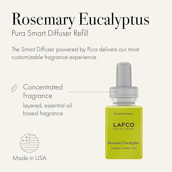 LAFCO New York Pura Smart Device Refill, Rosemary Eucalyptus - Pack of 2 - Each Vial Delivers Up to 2 Weeks of Fragrance Life - Made in the USA