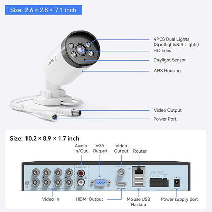 4K Wired Security Camera System, 8CH 8MP Lite DVR with 3TB HDD, 4X 8MP Wired CCTV Cameras, Indoor/Outdoor Home Surveillance DVR Kit with Human/Vehicle Detection, Smart Dual Light, 24/7 Record