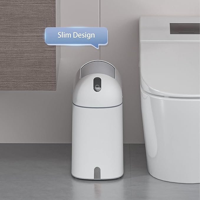 ELPHECO Bathroom Trash Can with lid, 2.5 Gallon, Motion Sensor, White Grey