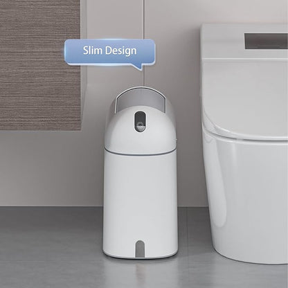 ELPHECO Bathroom Trash Can with lid, 2.5 Gallon, Motion Sensor, White Grey