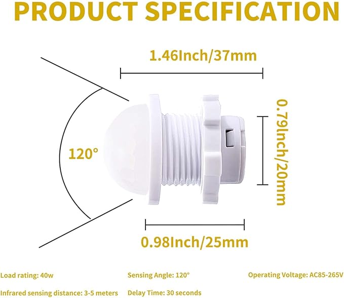 12 Pack Motion Sensor Switch 85-265V 40W, PIR Wall/Ceiling Mount with 30s Auto-Off & Night Mode