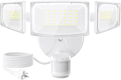 Olafus 50W Motion Sensor Outdoor Light Plug in, Motion Flood Light Dusk to Dawn, 5000LM LED Security Light IP65 Waterproof, Motion Activated 6500K PIR Sensor Lighting for Garage Yard Patio Eave, White