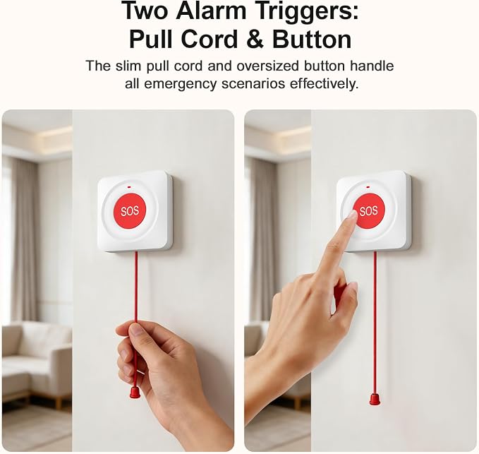 WiFi Call Button for Home Alarm System,Elderly Caregiver Caregiver Call Button with App Notification,Wireless Emergency Button SOS Alarm Bell,Work with Tuya No Monthly Fee,Waterproof