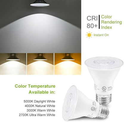 7W Par20 LED Bulb (50W Equivalent), UL Listed, 3000k Warm White Dimmable Flood Bulbs Lights, 500 Lumens, E26 Base, Recessed Lighting for Indoor Outdoor, 6 Pack