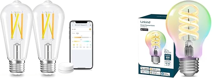 Linkind Smart Edison Bulbs ST19 2 Pack & Matter A19 Edison Light Bulbs 1 Pack