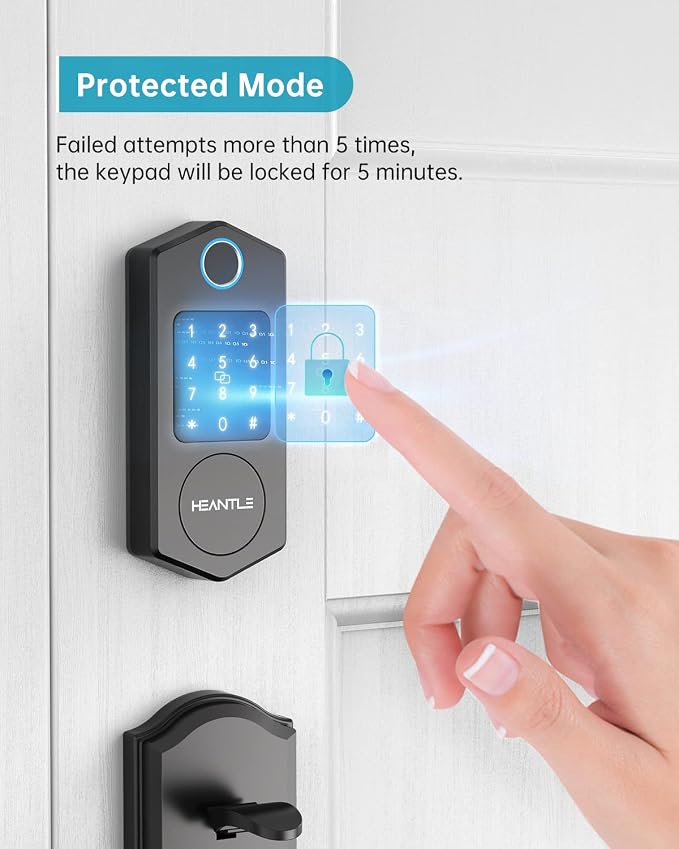 Keyless Entry Door Lock,HEANTLE Fingerprint Smart Deadbolts with Touchscreen Keypad for Front Door,Electronic Bluetooth Deadbolt with App Control,Auto Lock
