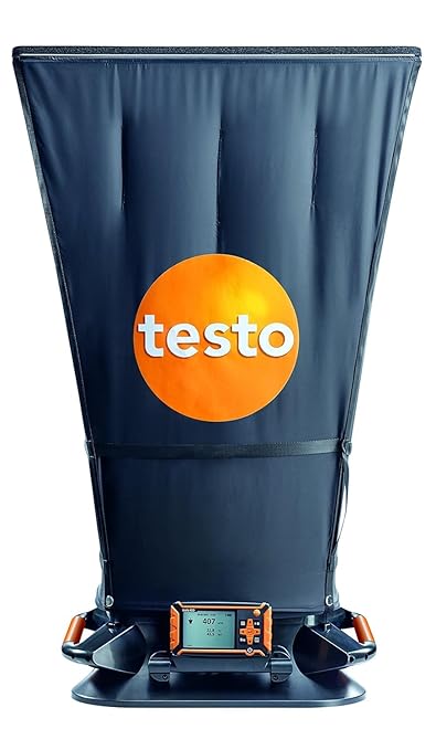 Testo 420 Flow Hood – Airflow Meter HVAC for Air Velocity, Volume Flow, Temperature & Relative Humidity – CFM Meter for Airflow HVAC with Tiltable Display, Bluetooth, and App Compatibility