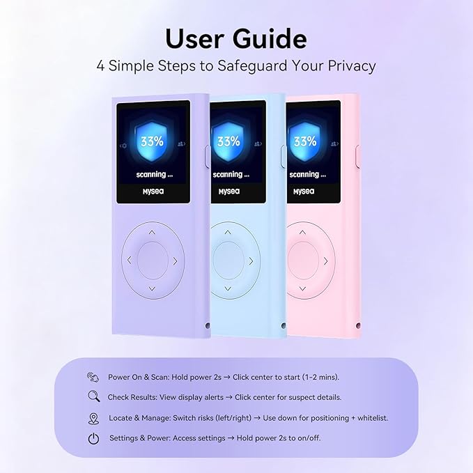 Mysea Hidden Camera Detector with Screen - Portable AI Anti Spy Camera Detector, 2.4G/5G Dual-Band WiFi Detection, Rechargeable Long Battery Life for Hotel, Office, Travel, Home (Glacier Blue)