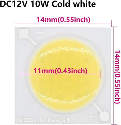 10pcs 12V LED COB Ceramic Chip 10W Beads Smart IC Lighting DIY Beads High Power for Led Spotlight LED Bulb Lamp Repair White(DC12V 10W Cold White)