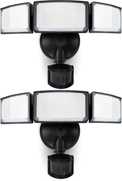 LUTEC 2 Pack 72W 7500LM LED Security Lights Motion Sensor Light Outdoor, 5000K Daylight, IP65 Waterproof, Dusk to Dawn, 3-Head Motion Detected Flood Light for Garage, Yard, Porch(Black)