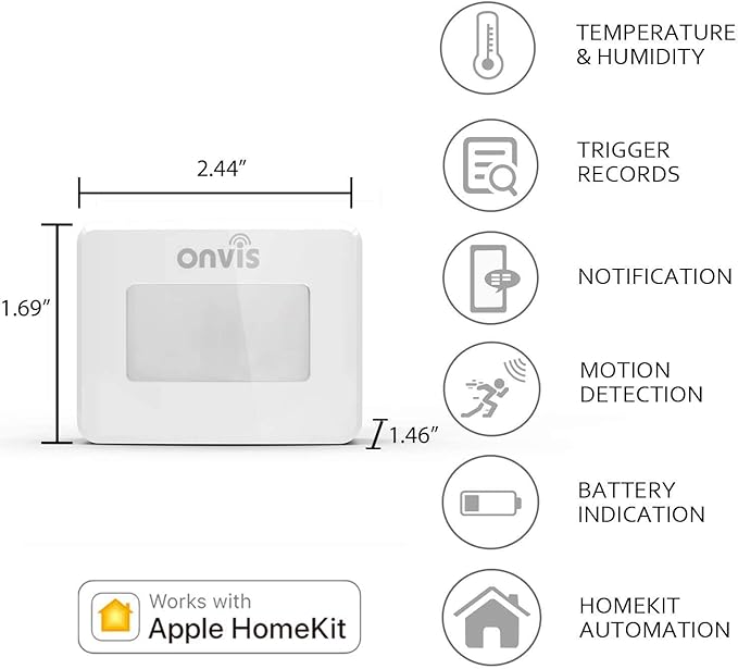 Onvis Smart Homekit Motion Sensor Indoor Humidity Gauge Hygrometer Thermometer Home Automation Trigger Bluetooth No Hub Required…
