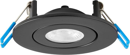 Maxxima 2 in. Rotatable Ultra-Thin Recessed LED Floating Gimbal Downlight, 360 Lumens, 5 CCT Selectable 2700K/3000K/3500K/4000K/5000K, Dimmable Black Trim 90 CRI IC Rated Canless Junction Box Included