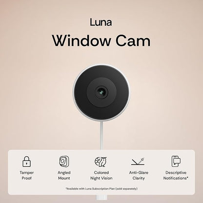 Luna 3MP 2K Window Camera, 2.4GHz & 5GHz WiFi6 Indoor Cameras for Home Security Outdoor, Smart AI Descriptive Motion Alert, Color Night Vision, Stick-On Glass-Angled Mount Wired, Easy & Quick Install