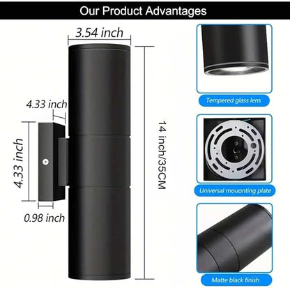 12Pack 14inch Outdoor Wall Light Fixtures, 14W Exterior Waterproof Modern Matte Black Wall Lamps with Cylindrical Aluminum Body,Porch Light for Front Door Patio Garden