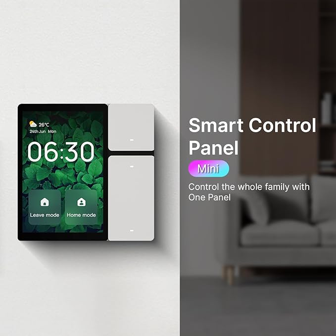 3.5 Inch Smart Home Control Panel with 3 Gang Relay Touchscreen and 3 Button, All-in-One APP Control Home Devices Switch Wall Mount Smart Panel, Built-in IR&Voice Assistant - White