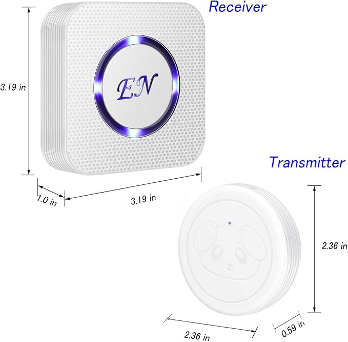 Dog Door Bell, Wireless Dog Doorbells for Potty Training,Doggie Door Bell with Waterproof Touch Button, Dog Bells to Go Outside Included 1 Receiver and 1 Transmitter, White