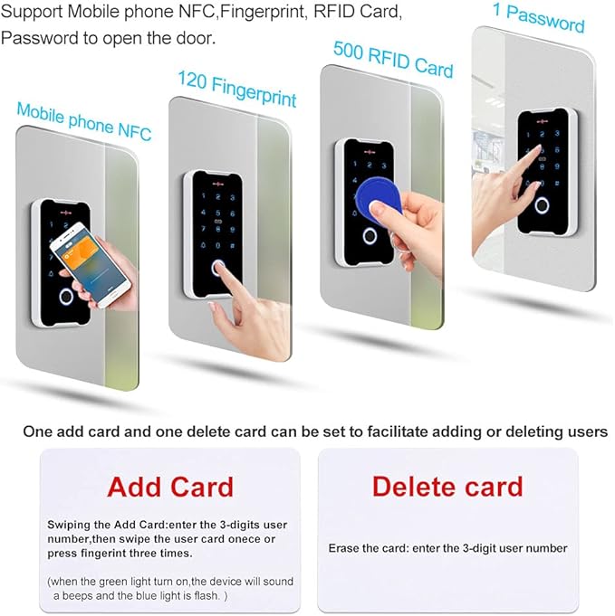 JASAG Fully Waterproof Fingerprints Access Control System Kit, Metal Shell RFID Keypad NFC Unlocking, with Upgraded 180KG (380lbs) Magnetic Lock and Professional Power Supply, for Door Lock Security
