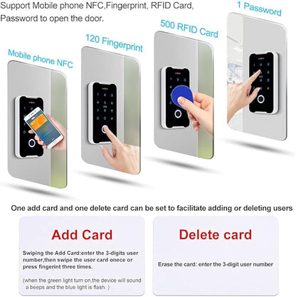 JASAG Fully Waterproof Fingerprints Access Control System Kit, Metal Shell RFID Keypad NFC Unlocking, with Upgraded 180KG (380lbs) Magnetic Lock and Professional Power Supply, for Door Lock Security