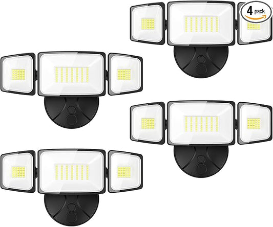 Onforu 75W Flood Lights Outdoor, 4 Packs 7000LM Super Bright Security Lights, 3 Adjustable Heads, IP65 Waterproof, 6500K Wall Mount Exterior LED Flood Light