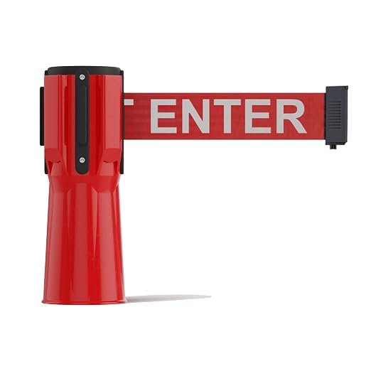 Trafford Industrial 11 ft Cone-Mounted Retractable Belt Barrier Red Case with Red with"Caution - DO NOT Enter" White Letters Belt