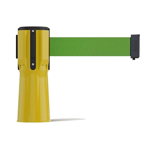 Trafford Industrial 11 Ft. Cone-Mounted Retractable Belt Barrier Yellow Case with Green Belt