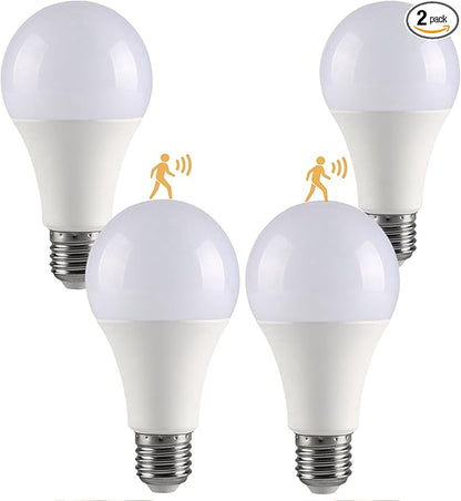 GEPLAD 4-Pack Outdoor Motion Sensor LED Light Bulbs, 12W Dusk to Dawn Bulb, 3000K Soft White 1200LM, A19 E26 Glass-Penetrating Sensor, Upward/Downward Mounting,Perfect for Porch, Garage, Entryway