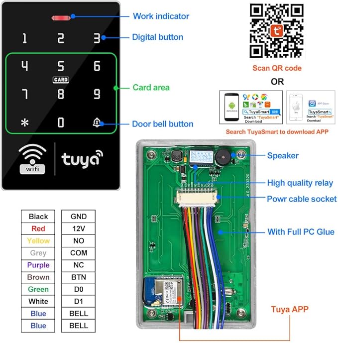 Wifi Tuya Smart Access Control System Kit RFID Access Controller IP68 Waterproof 125KHz 13.56MHz Reader + Electric Drop Bolt Lock, Phone APP Password Unlock