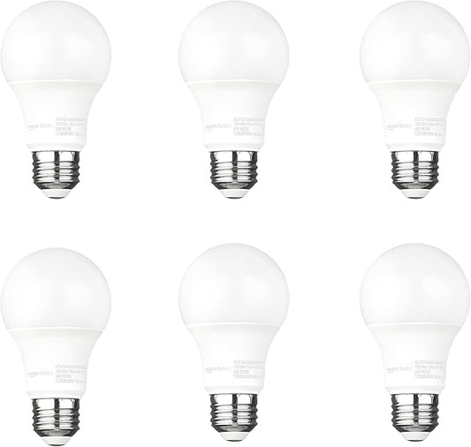 Amazon Basics A19 Dusk to Dawn Sensor LED Outdoor Light Bulb, 60W Equivalent, Energy-Efficient 9W, Soft White 2700K, E26 Base, 10,000 Hours, 6-Count