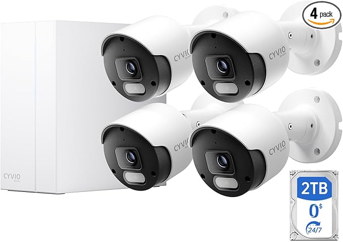 4K PoE Wired Security Camera System with NVR, 4× 8MP Outdoor Cameras, 24/7 Local Recording, No Monthly Fees, AI Human & Vehicle Detection, 2TB HDD Included, IP67, for Home & Small Business