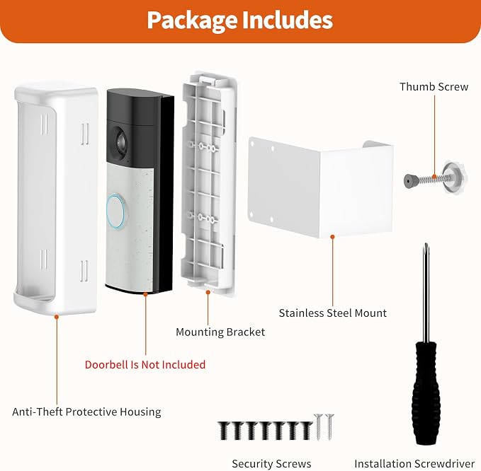 No-Drill Doorbell Mount with Rain Cover, Anti-Theft Door Bracket | Compatible with Battery Doorbell/Plus/Pro(2026 Model),Quick Install Doorbell Camera Holder for Rental Apartment,White