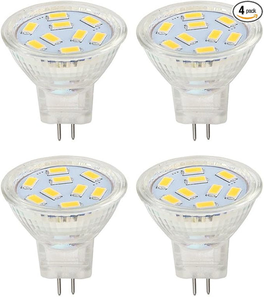 MR11 GU4 Led Bulbs 2W 12V AC/DC, 24V DC, 20W Halogen Replacement, Warm White 3000K (Pack of 4)