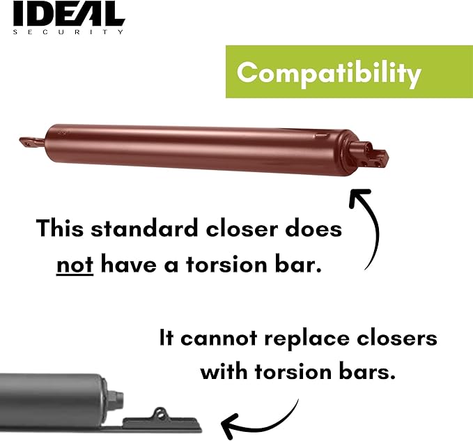 Ideal Security Model 9 Standard Duty Pneumatic Storm and Screen Door Closer, 10.5" L x 1.25" W x 1.25" H, Adjustable Speed, Smooth Closing for Lightweight to Medium Doors, Easy Install, Brown