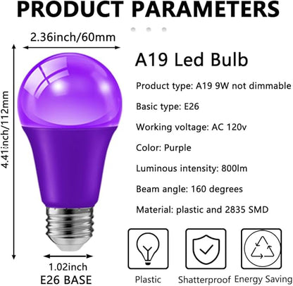 haraqi 6 Pack 9W (60W Equivalent) 120V E26 Base A19 LED Colored Light Bulb, Purple and Orange LED Lights for Party Christmas Decor and Halloween Lighting