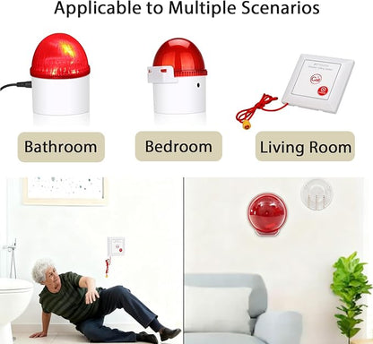 Retekess TH103 Caregiver Pager System,Wireless Strobe Siren,3-Level Volume Control,Pull Rope Waterproof Call Button for Home Safety,Seniors,Elderly