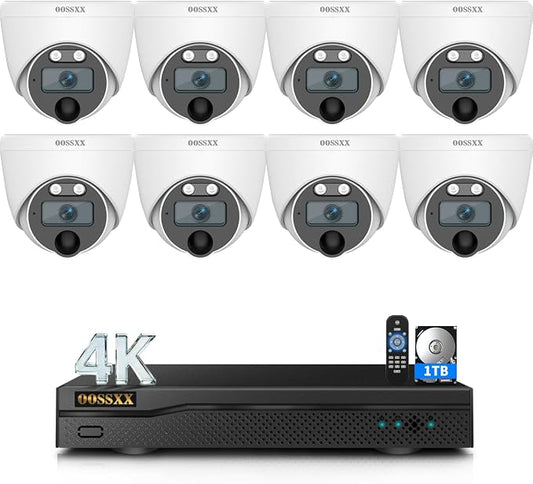 4K HD-Analog Wired Security Camera System 8 Dome CCTV Cameras 1TB HDD