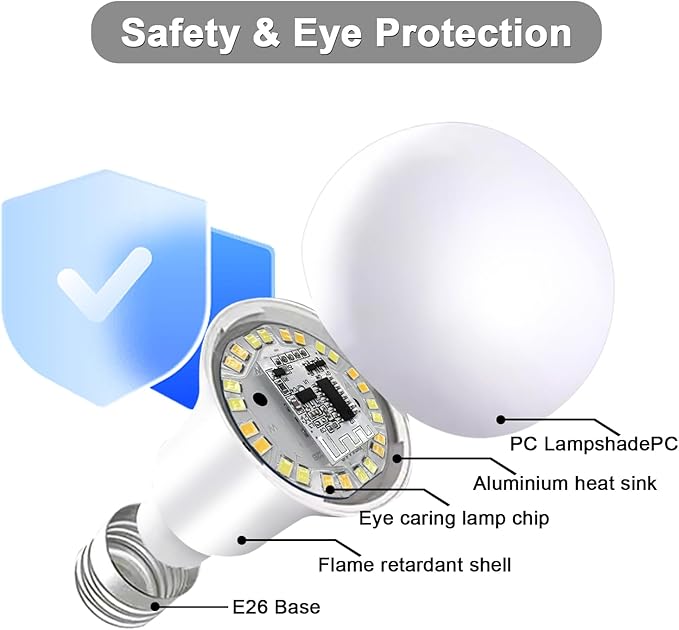 【Upgraded】luckystyle LED Light Bulbs with Remote Control,E26 Light Bulbs Dimmable 3000k-6500k,Led Bulbs 12W Energy Efficient,Cordless Light Bulb for Lamp Lighting for Bedroom Living Room Office,Timer