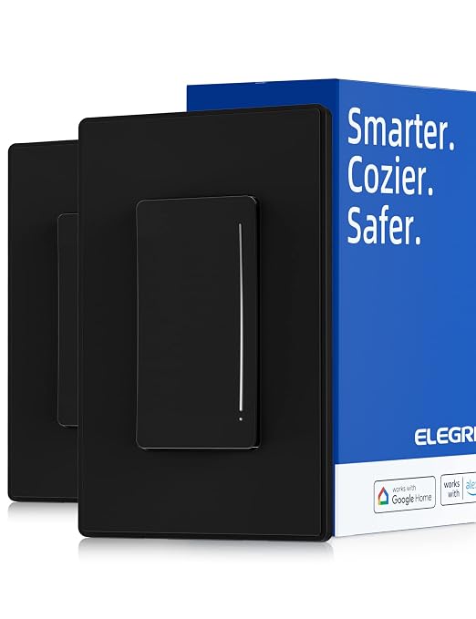ELEGRP Smart Dimmer Light Switch DTR10, Single Pole Setup, 2.4GHz Wi-Fi Touch Dimmer Compatible with Alexa/Google Assistant, Needs Neutral Wire, No Hub Required, UL Listed, Matte Black, 2 Pack