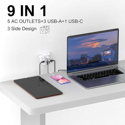 3-Sided Outlet Extender with Night Light - QINLIANF Multi Plug Outlet with 5 Outlets and 4 USB Ports(1 USB-C), USB Wall Charger for Home, Office, Travel, ETL Listed, White