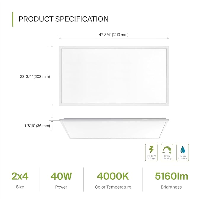 ASD 2 Pack 2x4 LED Flat Panel Light - 40W UL DLC | 5160LM 4000K (Bright White) Dimmable 2x4 LED Drop Ceiling Light Fixture | 2x4 Drop Ceiling Lights, Commercial Lights for Ceiling
