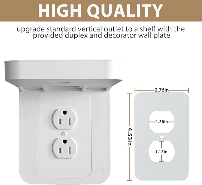 Outlet Shelf Holder Fit for Duplex Receptacle, Bathroom Decor,Cable Management,A Space Saving Solution, Homepod Mini Google Home/Echo/Smart Speakers/Electric Toothbrush/Cell Phone (Standard)