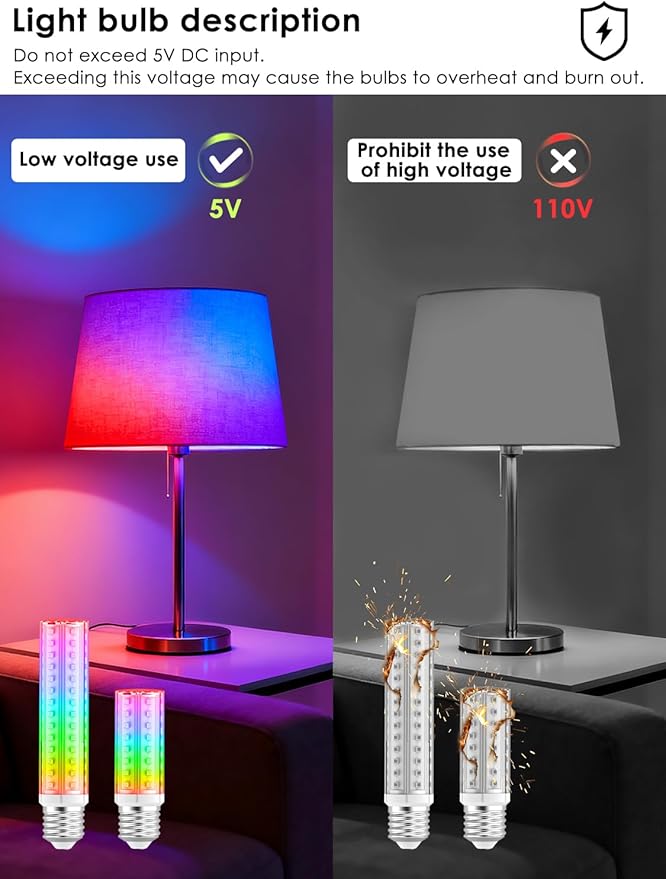 5V Low-voltage Smart LED Light Bulb, Dimmable E26 Screw Base Bulb with Remote Control, 48 Colorful Beads 16 Million Colors 7W Light Bulbs with APP Control & Music Sync & Timer for Bedroom Lamp(2-Pack)