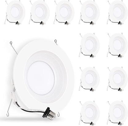 Energetic 5/6 Inch LED Recessed Lighting, 1000LM, 5000K Daylight Downlight, 12W=150W, Dimmable LED Can Light, Simple Retrofit Installation, IC & Wet Rated, FCC & ETL Listed, 12 Pack