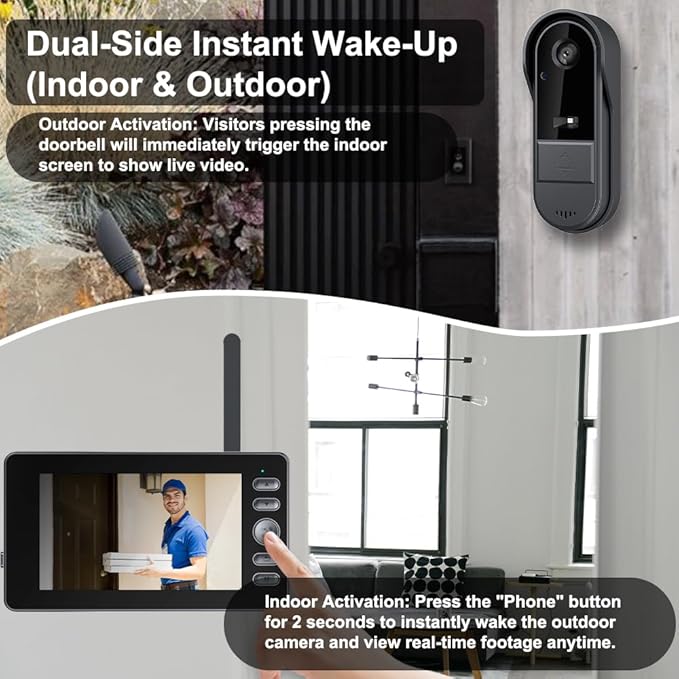 TKMARS Doorbell Camera Wireless No Subscription with Monitor for Home/Apartment, Video Doorbell 1080P No App/WiFi Needed, Intercom 2-Way Talk,Waterproof Door Bell with Recording & Night Vision