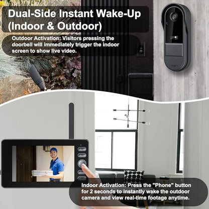 TKMARS Doorbell Camera Wireless No Subscription with Monitor for Home/Apartment, Video Doorbell 1080P No App/WiFi Needed, Intercom 2-Way Talk,Waterproof Door Bell with Recording & Night Vision