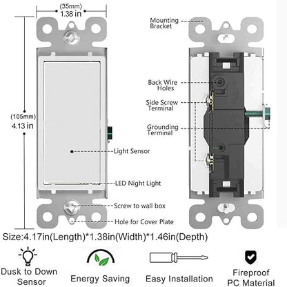 4Pack SOZULAMP Illuminated Light Switch-Esay to Install,No Neutral Wire,Single-Pole Paddle Rocker Lightswitch with Night Light,15Amp 120/277Volt,Glossy White