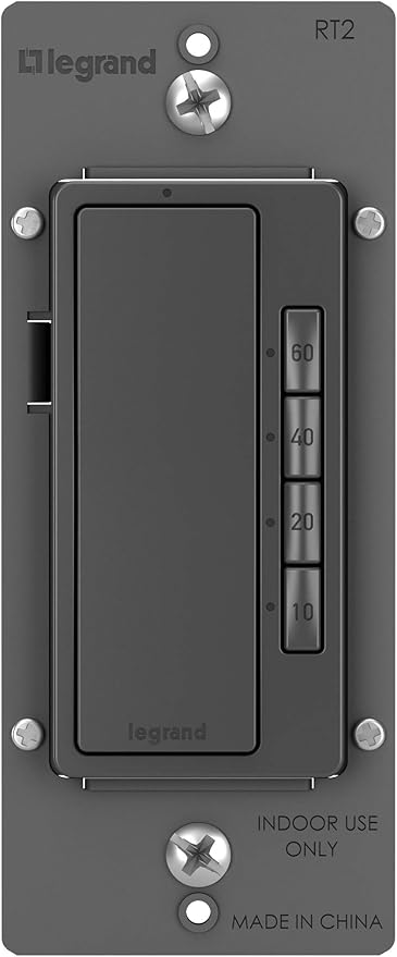 Legrand Radiant Digital Countdown Timer Switch for Lights, Auto-Off Timer Light Switch with Locator & Time Indicator, 60/40/20/10 Minute Settings, RT2BK, Black, 1 Count