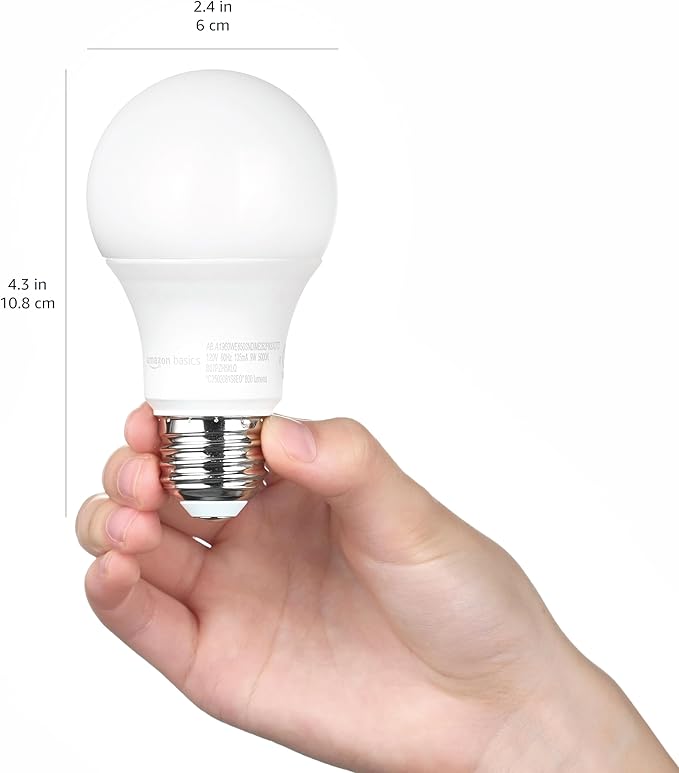 Amazon Basics A19 Dusk to Dawn Sensor LED Outdoor Light Bulbs, 60W Equivalent, Energy-Efficient 9W, Daylight 5000K, E26 Base, Auto On/Off, Porch, 10,000 Hours, 2-Pack