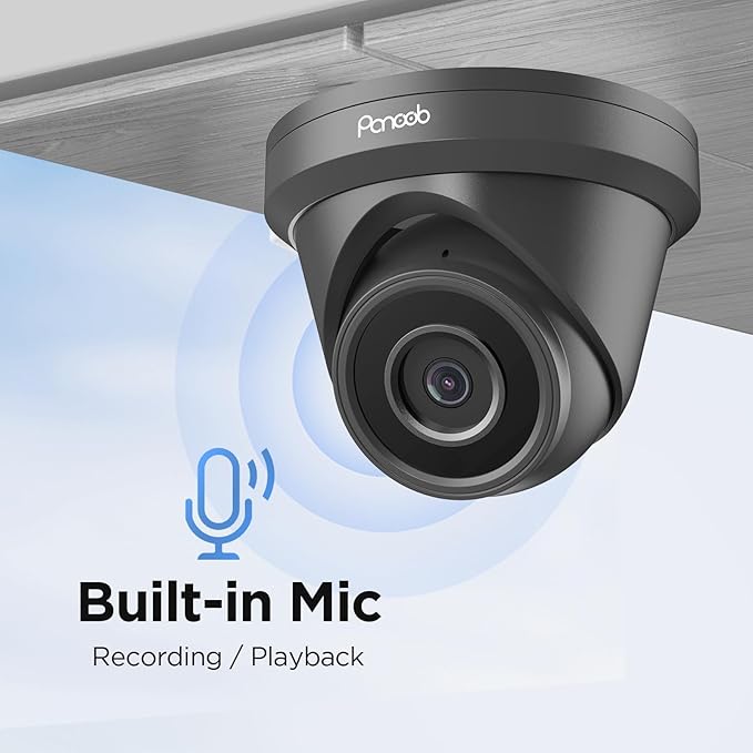 4K PoE Camera Outdoor Indoor, 8MP Wired Security IP Dome Turret Camera, AI Human Vehicle Detection 2.8mm Lens 110°Wide Angle, Built-in Mic, IP67 Weatherproof, 100ft IR Night Vision, PD93A3-8M
