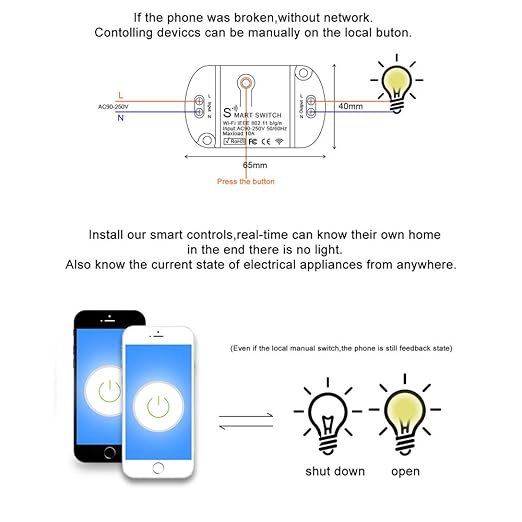 10A Basic Wi-Fi Wireless Smart Switch for Smart Home Smart Life APP Compatible with Alexa & Google Home Assistant No Hub Required Support DIY Module (3 pcs)